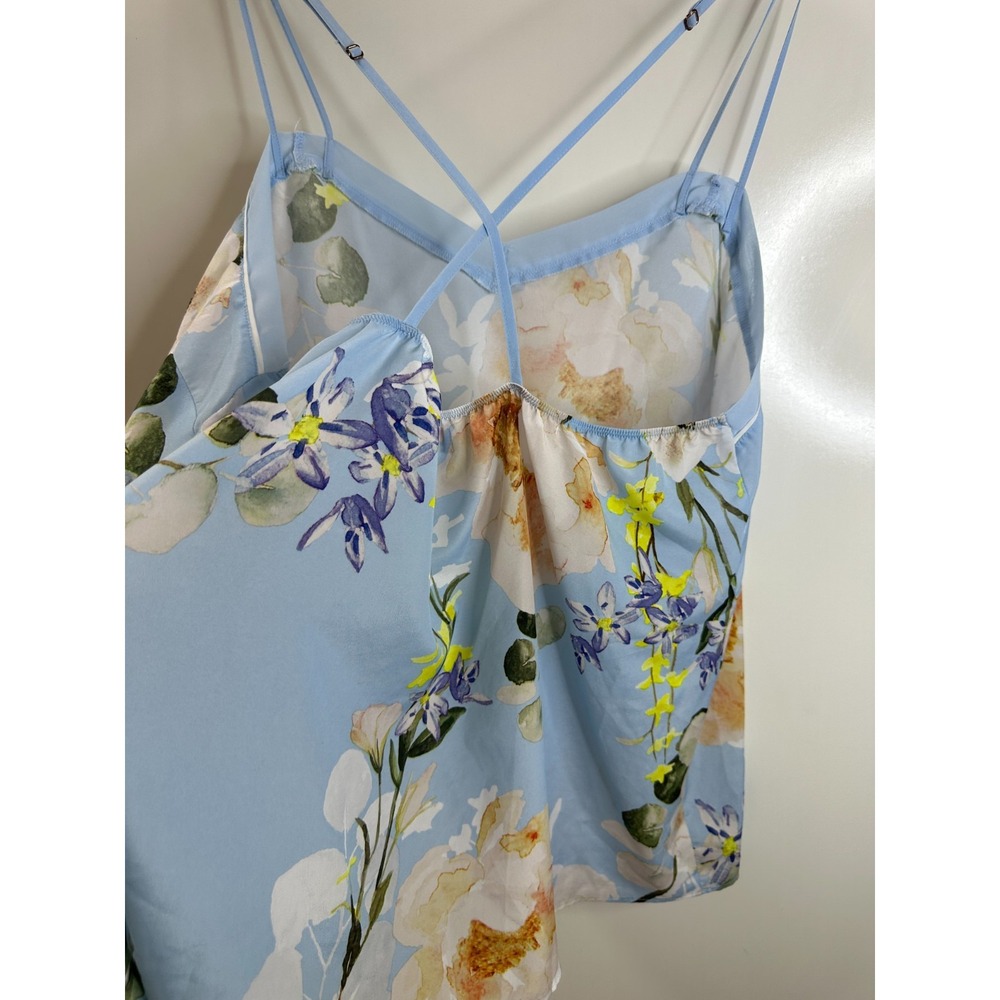 B by Ted Baker Floral Pajama Cami Top Blue Size 16 Strappy Sleepwear PF Satin - Picture 8 of 11